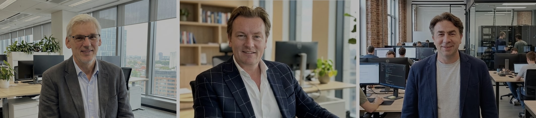 De drie mensen aan het roer: Peter Jurg (CEO), Jan van Veldhuizen (CSO) en Albert-Jan Stevens (CTO).